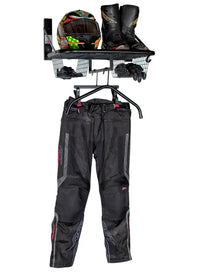 biker tidy single motorcycle helmet jacket pant storage