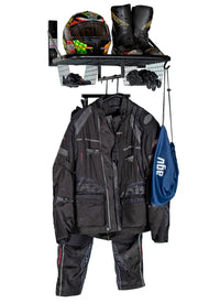 biker tidy single motorcycle helmet jacket pant storage