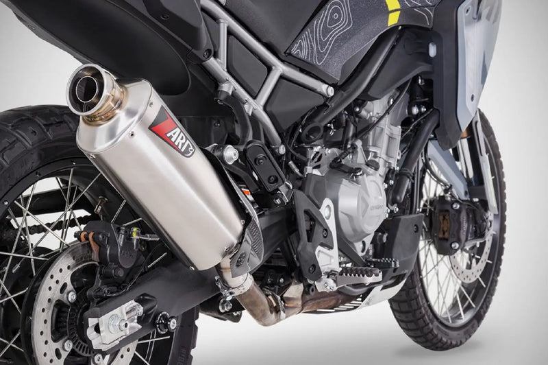 zard exhaust euro 5 slip on cfmoto ibex 450 mt 2024 stainless steel with carbon heat shield